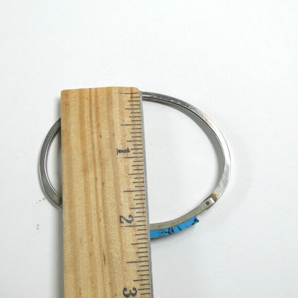 Sterling Silver & Turquoise Inlaid Hinged Bangle Bracelet Vintage - Picture 12 of 15